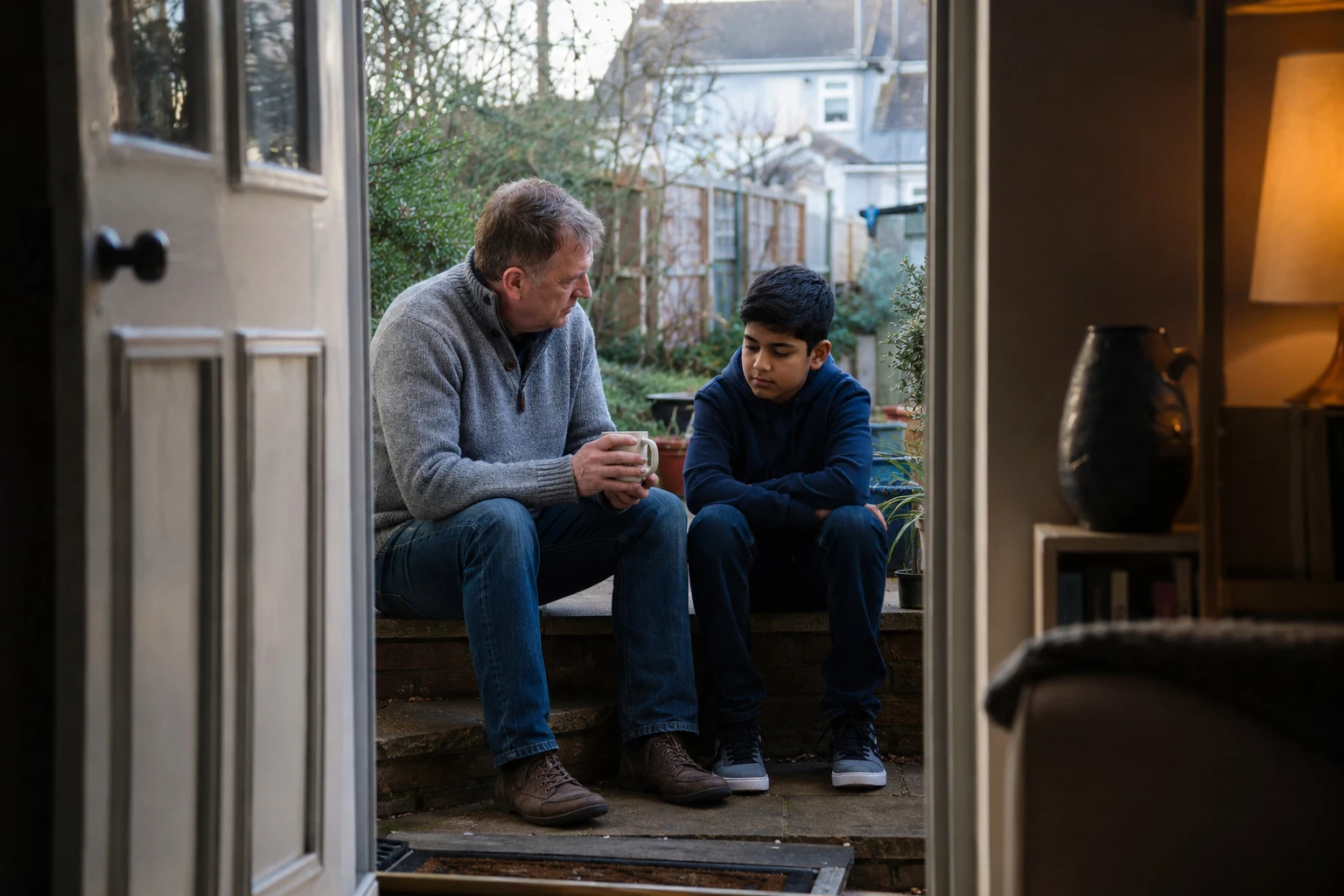 Illustrative scene: comforting a grieving child