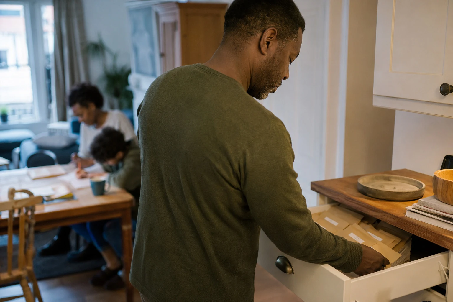 Illustrative scene: financial stability at home