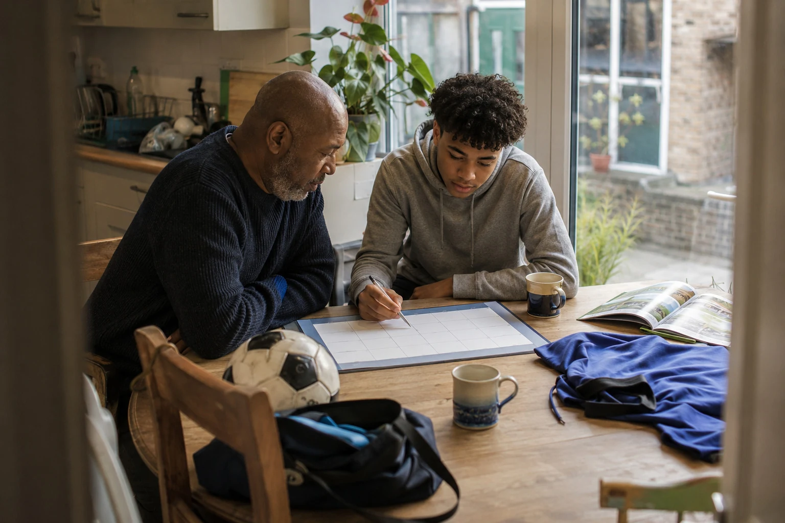 Illustrative scene: supportive guidance for a young person
